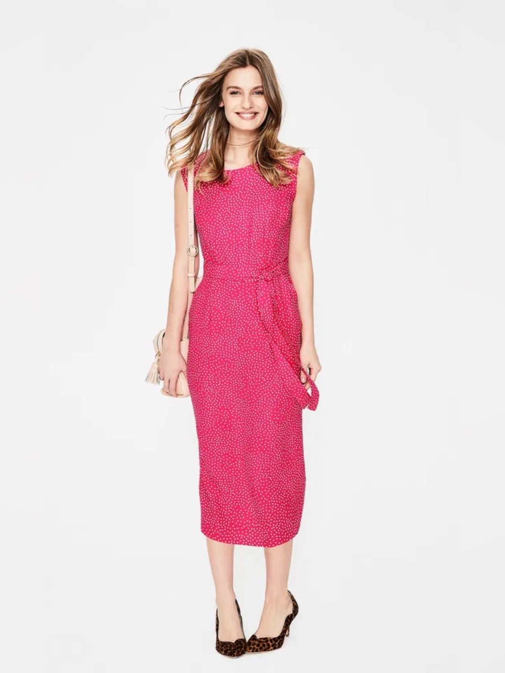 Boden Camille Midi Dress Red Polka Dot Size 10R Cap Sleeve